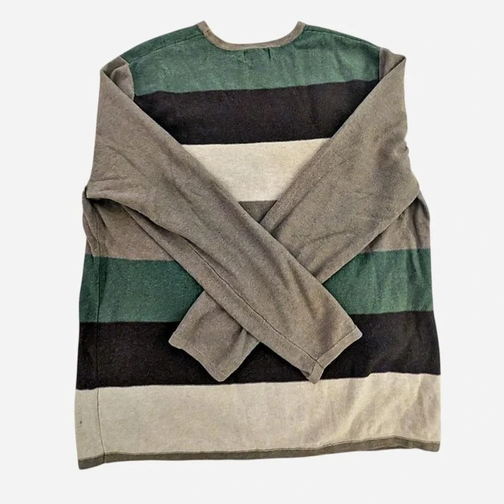 Banana Republic Womens Green Brown Striped 100% Cotton Crewneck Sweater‎ M